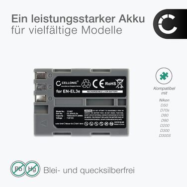 Комплект акумуляторів CELLONIC для Nikon EN-EL3 (2 шт, 1600mAh) для камер D700, D90, D300, D200, D80