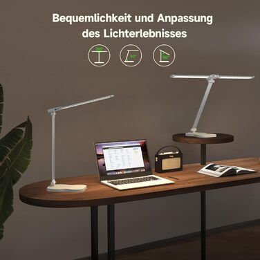 LED лампа настільна з двома руками, 5 кольорів та 10 рівнів яскравості, таймер вимкнення на 45 хвилин, сенсорне керування, для навчання (біла)