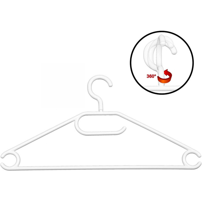 Plastic Clothes Hangers, Swivel Hook – Black + White/White, 100 Pieces