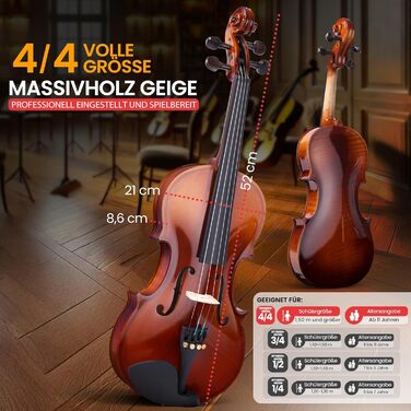 Скрипка Pyle 3/4 з дерева – повний набір для дітей та початківців (скрипка, смычок, футляр, підставка, тюнер, каніфоль, запасні струни)