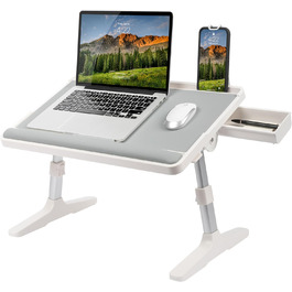 LAPGEAR Підставка для ноутбука з шкіри з регульованими ніжками, підставкою для зап'ястя, слотом для медіа та інтегрованим місцем для зберігання, для ноутбуків до 43,2 см (17 дюймів), сірий колір