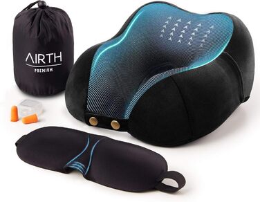 AIRTH® Преміум подушка для шиї з Memory Foam - Ергономічна підтримка шиї з знімним чохлом для максимального комфорту та відпочинку - М'яка та затишна | Чорний, 2023