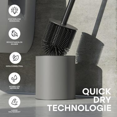 Тойлетний щітка SAVEGA з силікону та нержавіючої сталі - антибактеріальна, з тримачем, сірий колір