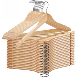 Дерев'яні вішалки для одягу, набір 20 шт. – міцні дерев'яні вішалки з перекладиною для штанів, з виступами та 360° гачком для костюмів, сорочок та курток