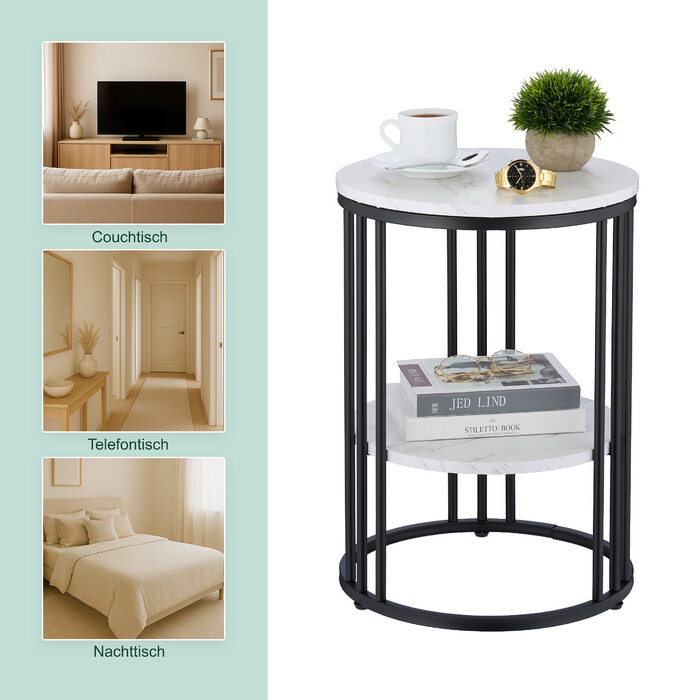 Relaxdays Side Table with Marble Look