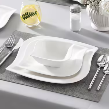 MALACASA, Elvira Series, 18-Piece Cream White Porcelain Dinnerware Set Table Service Combination Service with 6 Dinner Plates, 6 Dessert Plates, 6 Cereal Bowls each, Dinnerware Set for 6 People Elvira - Cream White 18 Pieces