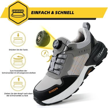 Чоловічі робочі черевики з металевим носком, легкі, дихаючі та міцні, з Clickers та захистом від проколів, неслизька підошва – робочі черевики для професій та будівництва (45 EU, Сірий)