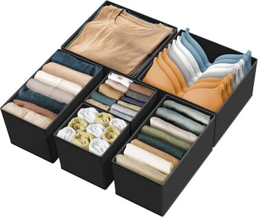 Simple Houseware Foldable Drawer Organizer for Clothes/Underwear/Panty/Jumpsuit, 12-Piece Set, (2L / 2M / 2S, Black)