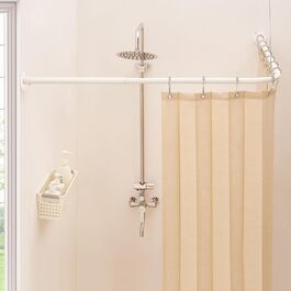 Штанга для душу L-подібної форми, регульована, з 12 кільцями та опорою для стелі, для ванни/ванної кімнати, білий, 60-130см x 60-130см