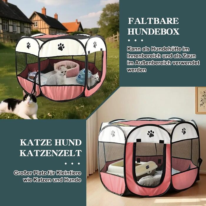 Складана переносна клітка-вольєр для собак та котів, 74x74x43 см (Рожева)