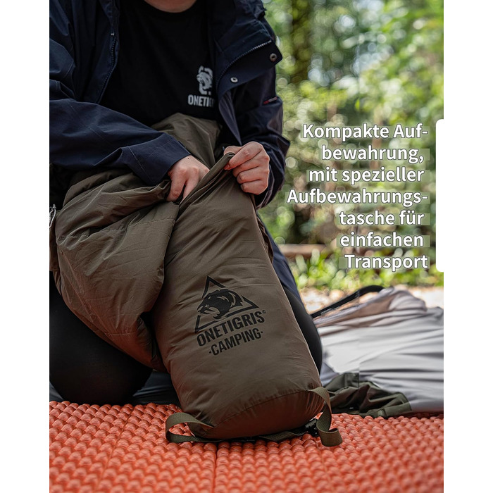 Сплячий мішок OneTigris для кемпінгу та подорожей: компактний, ультралегкий, 3 сезони, температурний режим -15°C до 8°C, матеріал: м'який, кокон, зелений