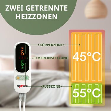 Електрична ковдра Grafner XL з двозонним підігрівом 190x90 см: тіло та ноги, LED пульт, 6 температур, захист від перегріву, автовимкнення, 78 Вт, пральна, 190x90