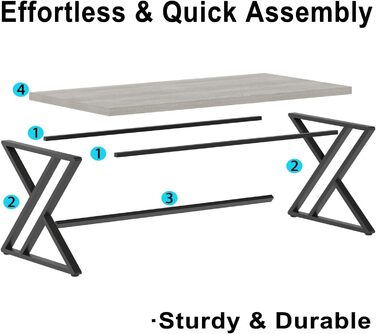 Long Computer Desk - Industrial Design Study Table for Home Office - Wood Top - 140 x 60 x 75.5 cm