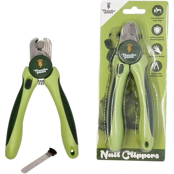 Професійна кусачка для собак з захистом, замком безпеки та пилочкою для нігтів (середня-велика, зелена)