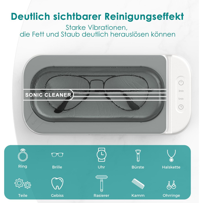 Ультразвукова очищувач KECOOLKE для ювелірних виробів, кілець, монет та окулярів з цифровим таймером (сірий)