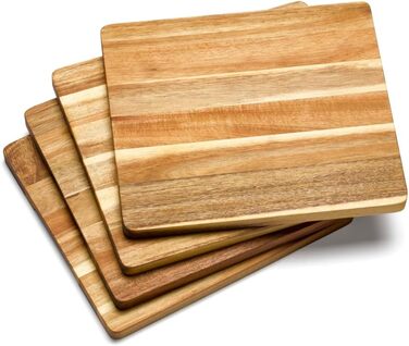 4-Pack Acacia Cutting Boards | 4 Large Kitchen Boards Made of Sustainable Acacia Wood | Discover Oiled Wooden Cutting Boards for Kitchen & Catering