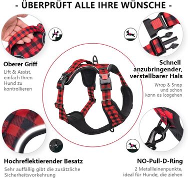 Нашийник для собак PoyPet без обмежень, світловідбиваючий, м'який, з простим закриттям, для маленьких собак (S, в клітинку, червоний)