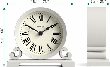JONES CLOCKS® Saloon Table Clock | Traditional Double-Scroll Design | | Roman Numerals | Classic style for desk, table, shelf or bedside table. (Gray)