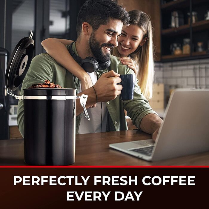 Контейнер для кави Royouzi з нержавіючої сталі, вакуумний, 1.8 л, з ложкою та індикатором свіжості, для кави, чаю, горіхів, какао. Зберігає свіжість надовго.