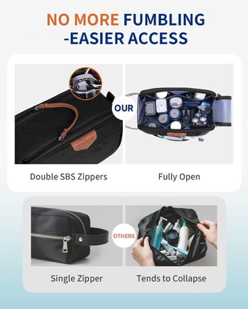 Чоловіча дорожня косметичка ECOHUB, водонепроникна, з великим відділенням та відділенням для мокрого одягу, з переробленого PET, з двома блискавками, чорна