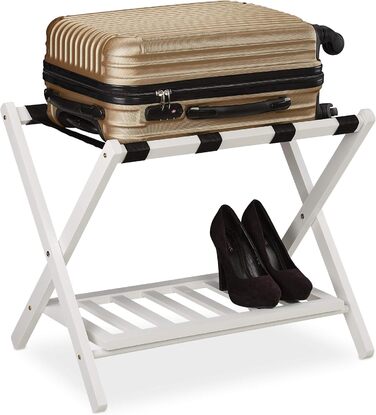 Relaxdays Folding Suit Stand, Suit Stool Wood, HBT: 54.5 x 66 x 44.5 cm, 2 Shelves, Suit Storage Hotel, white, 10029975_49