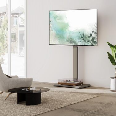 FITUEYES Adjustable Swivel TV Stand with Wood Base - Fits 32-70 inch TVs up to 40kg, VESA 400x600, Khaki