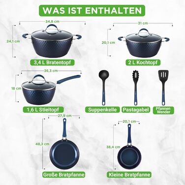 Набір посуду NutriChef 11 предметів: каструлі та сковорідки з антипригарним покриттям, для всіх типів плит (темно-синій)