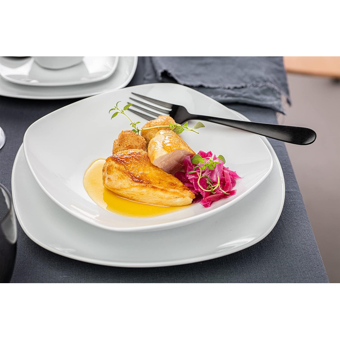 SÄNGER | Bilgola White Tableware Set, 30-Piece Porcelain Dinnerware Set for 6 People, Round Design Plate Set, Dinner Plates | PREMIUM COLLECTION Tableware Set 30 pcs
