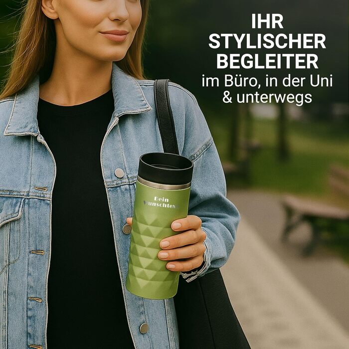 Термокружка Elasto з нержавіючої сталі, 450 мл, з індивідуальною гравіюванням (Saphir Grün)