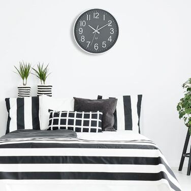 Foxtop Wall Clock Radio-Controlled Wall Clock 30 cm Silent & No Noise Large Dial Analog No Ticking For Kitchen, Living Room, Bathroom DCF Radio Signal Modern Design White-Gray