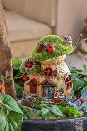 TERESA'S COLLECTIONS Outdoor Garden Decor, Garden Decoration, Fairy House Garden Decor, fairy garden, Mushroom, made of resin, with solar lamp, Green, Balcony, Autumn decor, Autumn Decoration, 16cm