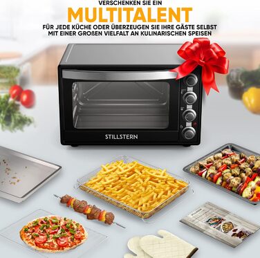 Міні-піч Stillstern 60L з конвекцією, Pizza Ø40, CYCLONE PRO+ з антипригарним покриттям, розморожування, таймер 2год, для кемпінгу, гриль з насадкою