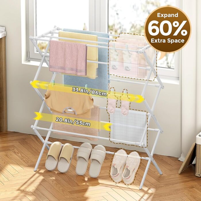 Сушарка для білизни KINGBOARD компактна складана, 6 рівнів, біла - для ванної, балкона