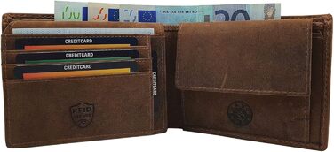 myledershop Genuine Buffalo Leather Wallet/Bifold/Cardholder/Money Clip in Portrait or Landscape Orientation with Deer Motif and RFID & NFC Protection