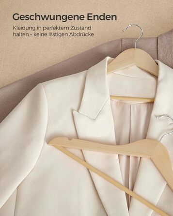 SONGMICS Wooden Clothes Hangers, 24-Piece Set, Wooden Hangers, Shoulder Indentations, Trouser Bar, Trouser Hanger, 360° Swivel Hook, for Jackets, Shirts, Coats, Natural Beige CRW010N24