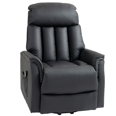 HOMCOM Electric Recliner TV Chair with Lift Assistance, Reclining Function, Massage Chair with Footrest, Side Pocket, Remote Control, for Living Room, up to 150 kg, Faux Leather, Black | Aosom