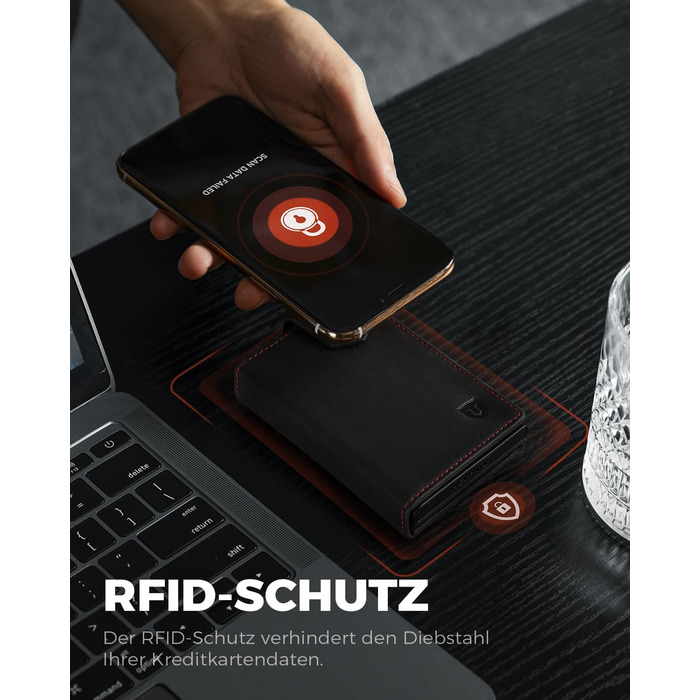 Чоловіче картхолдер LORZOR® з магнітною застібкою, slim-гаманець з відділенням для монет, RFID захист, для 10 карт, чорний/червоний