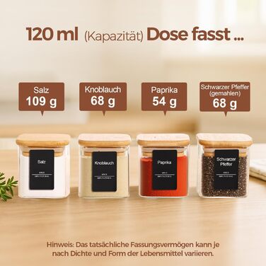 Набір скляних баночок для спецій ComSaf 120 мл (12 шт.) з етикетками, дерев'яними кришками та щільним закриттям