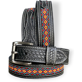 Чоловічий шкіряний ковбойський ремінь Daniel's Artplanet з перлами, ручної роботи, 3,8 см, чорний (підходить для джинсів 46)