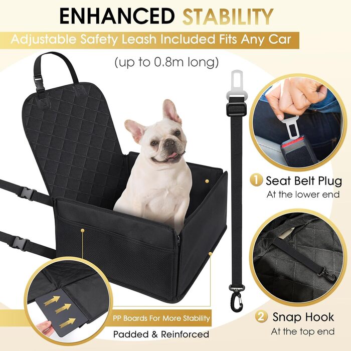 Автомобільний лежак для собак на заднє сидіння, чорний. Міцний, водонепроникний, з ременями безпеки. Підходить для собак малого та середнього розміру.