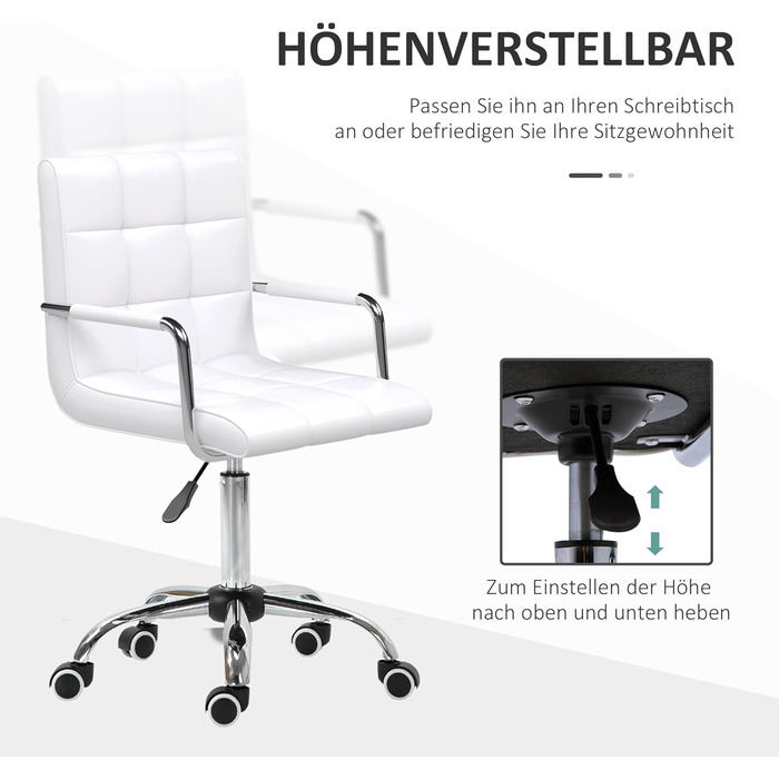 Крісло офісне HOMCOM для дому, регульоване по висоті, поворотне, з штучної шкіри, до 120 кг, біле