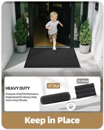 Килимок для дому та вулиці COLOR&GEOMETRY 43x76 см - антиковзаюча, легко миється, для входу, сірий/чорний