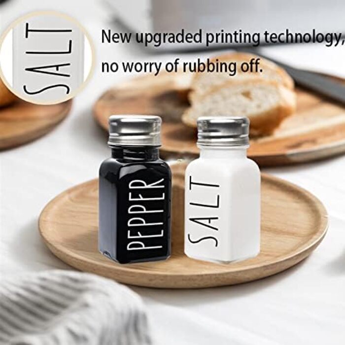 Farmhouse Salt and Pepper Shaker Set, Kitchen Decor, Glass Salt and Pepper Shaker Set, Cute Salt Shaker, Gift for Women, Wedding Decor, Grinding (Black and White)