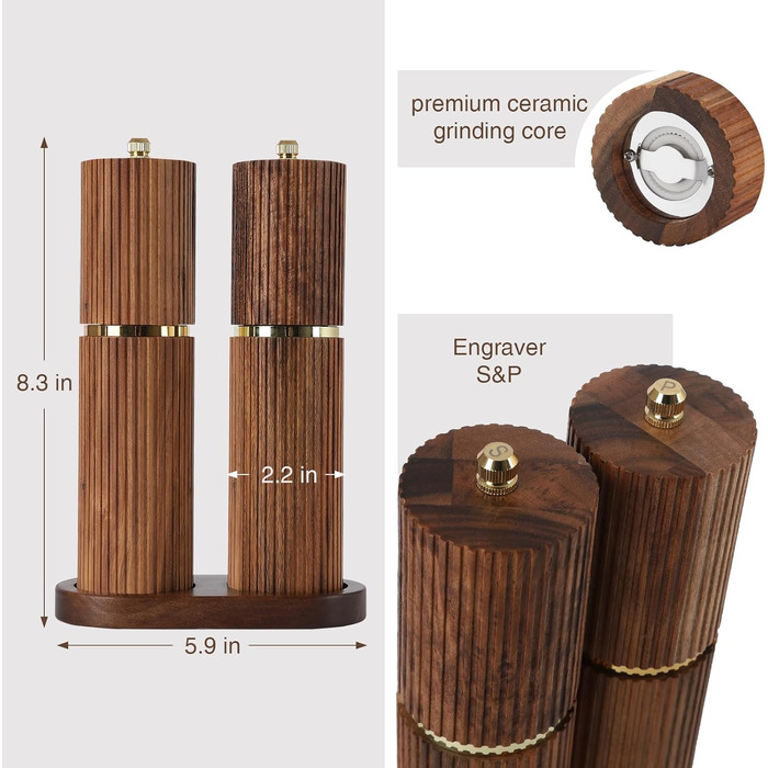 Набір для солі та перцю з дерева: млини з регулюванням помелу, лоток, акція Burlywood