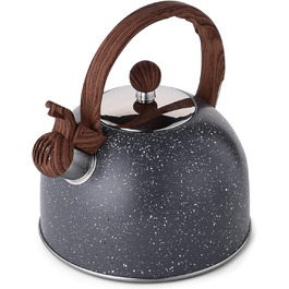 Чайник VONIKI з нержавіючої сталі 2,5 л з свистком для плити, з дерев'яною ручкою, сірий, для приготування чаю та як подарунок
