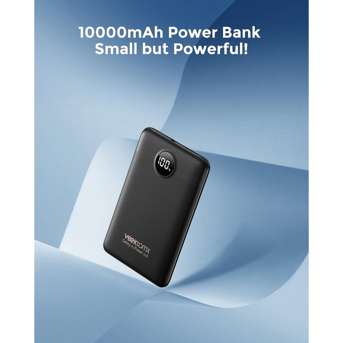 Power Bank VEEKTOMX 10000mAh: Компактний повербанк 22,5W з PD 3.0 та QC 3.0, USB-C, для iPhone/Samsung/Huawei/Xiaomi/AirPods/iPad, чорний