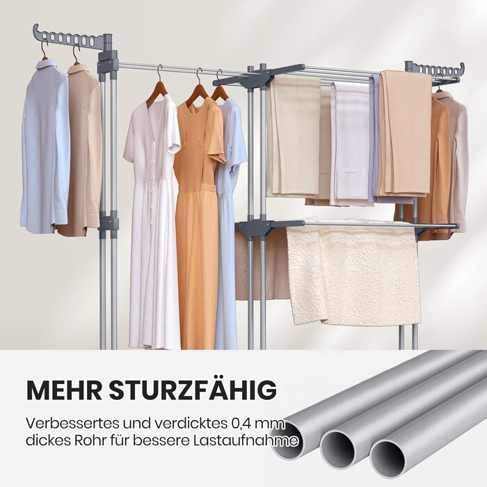 Сушарка для білизни Oak & Tea Tower, 83-200 см, з висувними крилами, XXL, 4 яруси, на коліщатках, для дому та вулиці, сіра