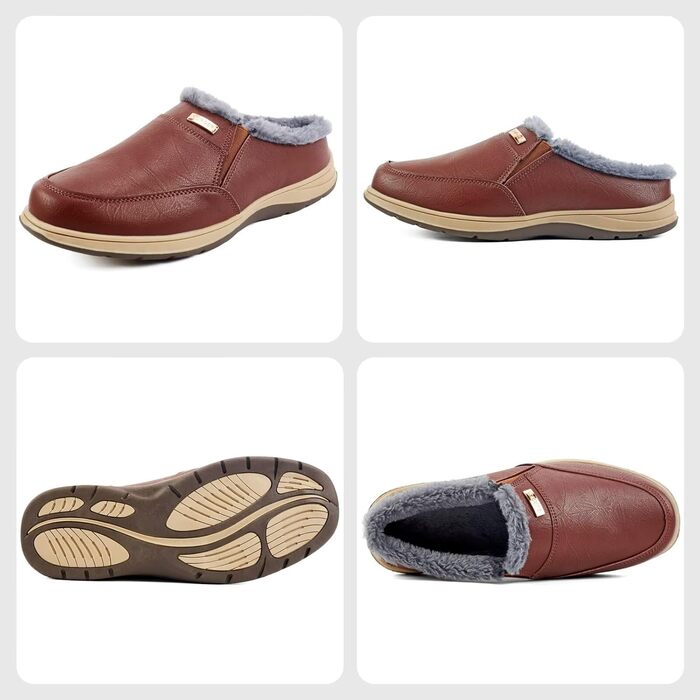 Чоловічі домашні тапочки з шкіри, зимові, теплі, з плюшевою підкладкою для дому та вулиці (темно-коричневий, 41 EU)