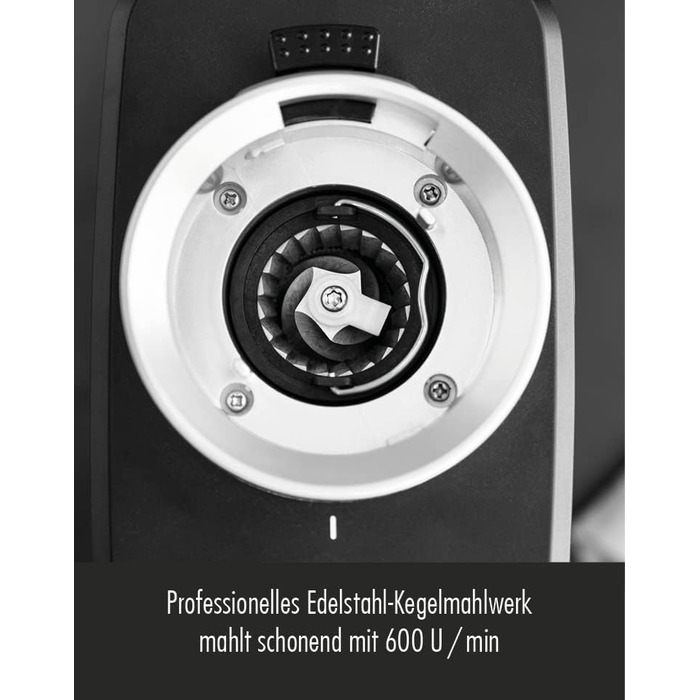 GASTROBACK #42643 - Електрична кавомолка з цифровим дисплеєм, 31 ступінь помелу, 2 автоматичні режими, срібно-чорний колір