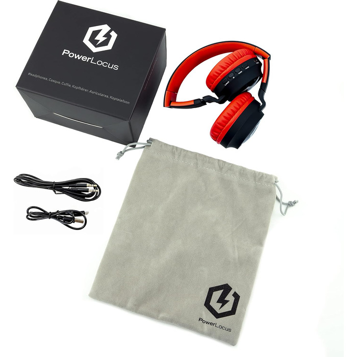 Дитячі навушники PowerLocus Bluetooth Over-Ear з обмеженням гучності 85dB, LED-підсвічуванням, складні, HD Stereo, з мікрофоном для телефону, планшета, ПК, TV (Червоний)